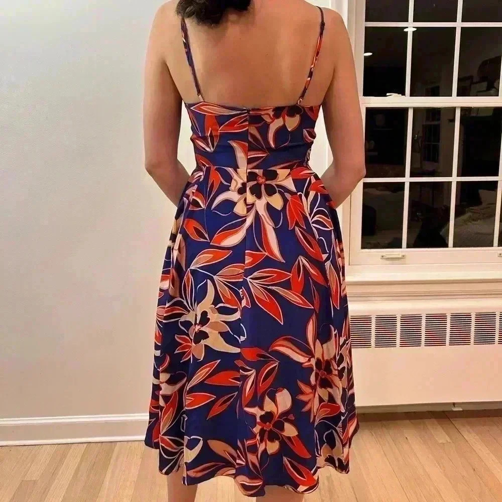 ANTHROPOLOGIE 100% Silk midi floral spaghetti strap sundress dress size S rio - Picture 4 of 8